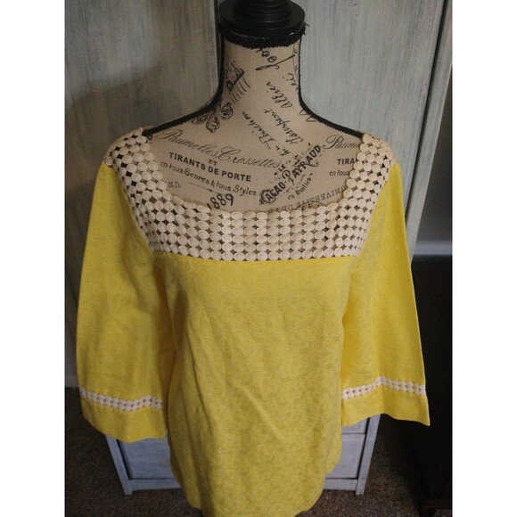 Lilly Pulitzer Wide Sleeve Tunic Mini Dress yellow sz8 Boho Feminine Cottage Cor - Picture 3 of 11